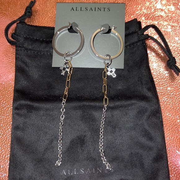 ALL SAINTS Two toned hoop earring with cross - Picture 1 of 5